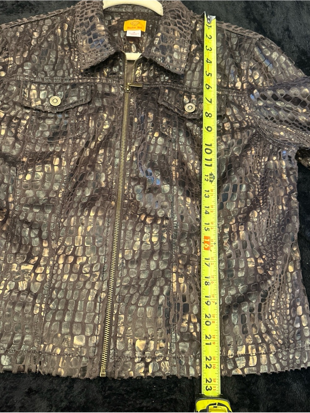 Ruby Rd. Croc-Embossed Metallic Brown Leather Jacket - Picture 8 of 13